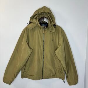 Polo Ralph Lauren Vintage Men's L Insulated Zip Jacket Fleece Lined Tan Preppy